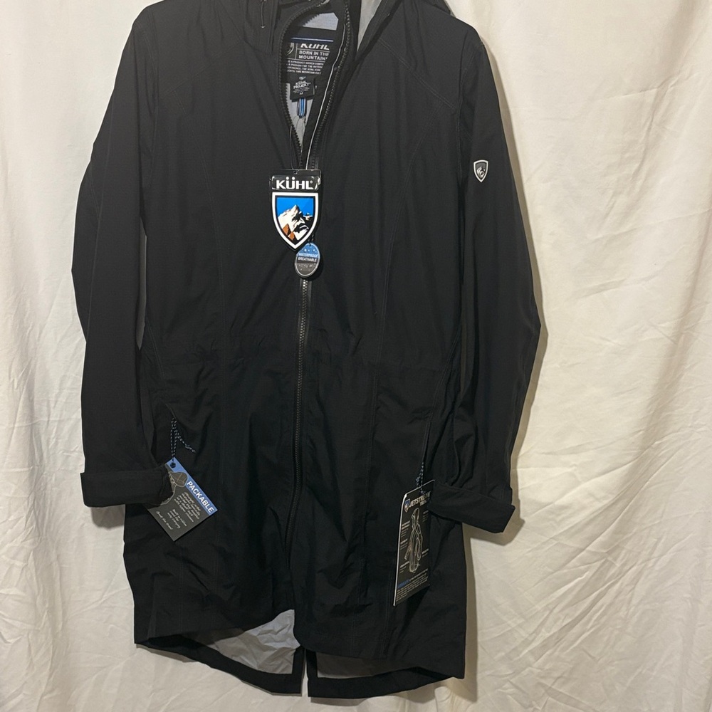 NWT Kuhl Black Hooded Trench Waterproof Coat